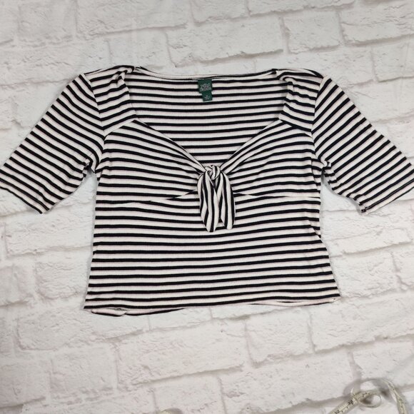 Wild Fable M Ribbed Sweetheart Neck Tie Front Cropped Black Pink Stripe Top Y2K - Picture 3 of 11